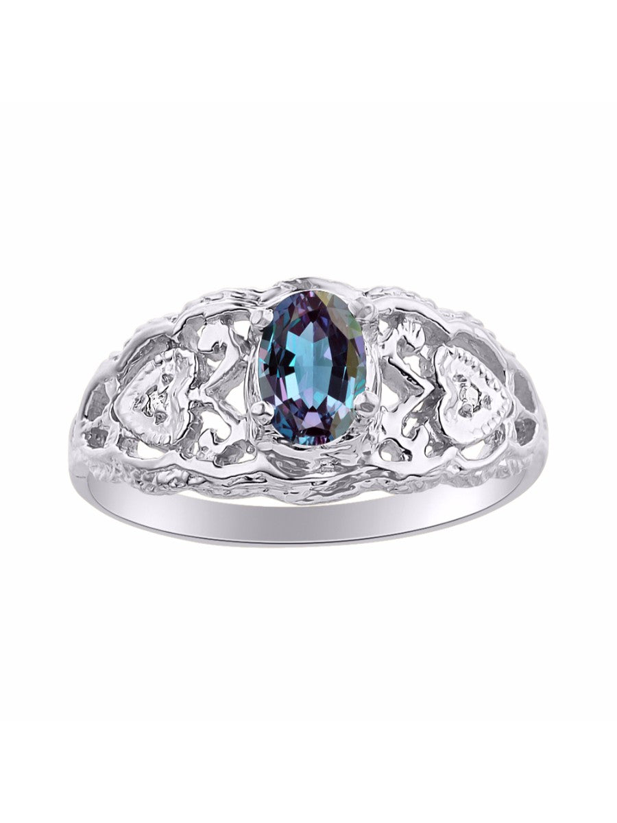 RYLOS Ring with Filigree Heart, 6X4MM Gemstone, and Diamonds - Birthstone Jewelry for Women in Sterling Silver, Available in Sizes 5-10