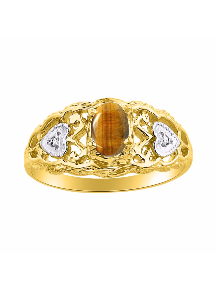 RYLOS 14K Yellow Gold Ring with Filigree Heart, 6X4MM Gemstone, and Diamonds - Vibrant Color Stone Jewelry for Women in Sizes 5-10
