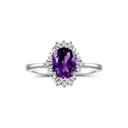 RYLOS 14K White Gold Ring featuring a 7X5MM Oval Gemstone and Sparkling Diamonds - Exquisite Color Stone Jewelry for Women in Sizes 5-10