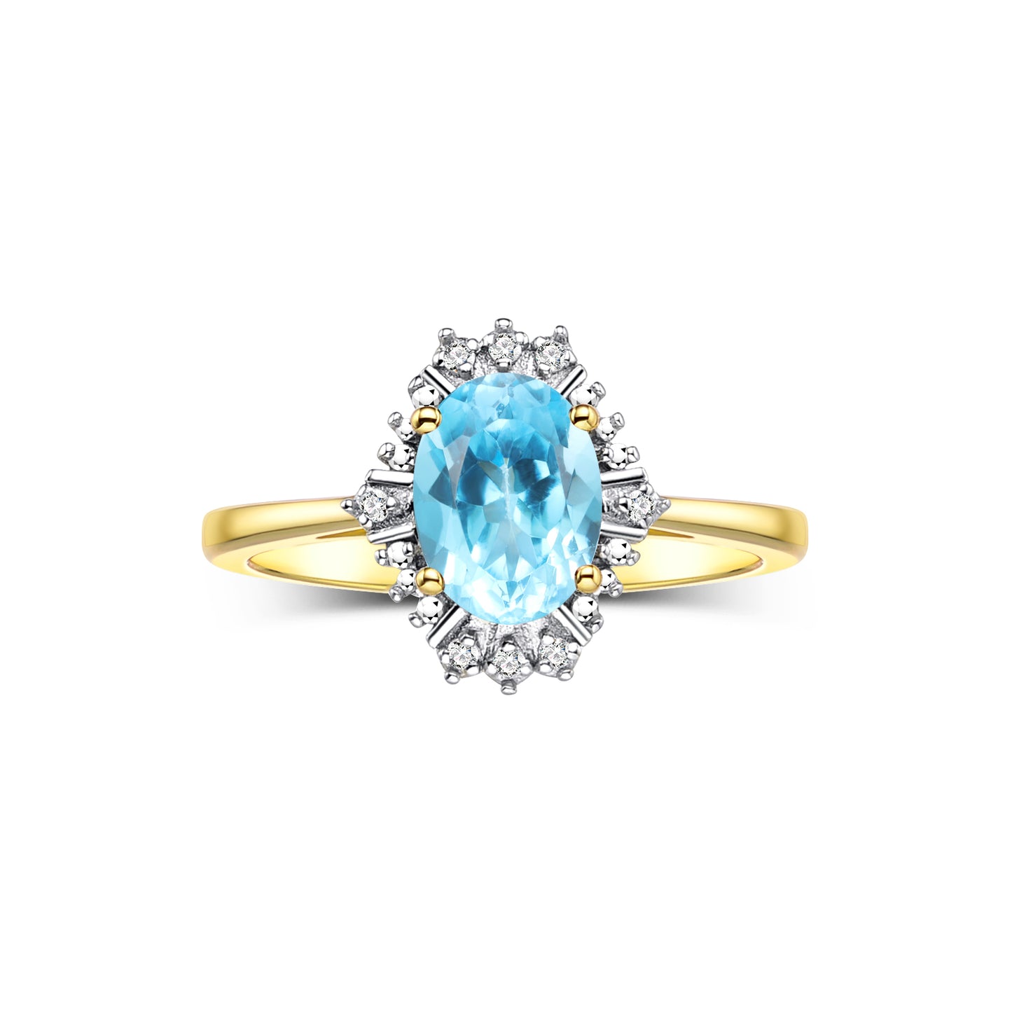 RYLOS Ring showcasing a 7X5MM Oval Gemstone & Sparkling Diamonds - Exquisite Color Stone Jewelry for Women in Yellow Gold Plated Silver, Available in Sizes 5-10