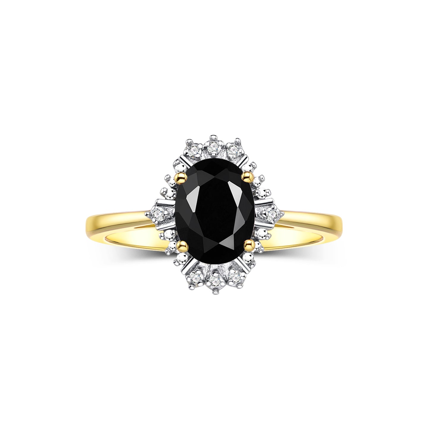 RYLOS Ring showcasing a 7X5MM Oval Gemstone & Sparkling Diamonds - Exquisite Color Stone Jewelry for Women in Yellow Gold Plated Silver, Available in Sizes 5-10