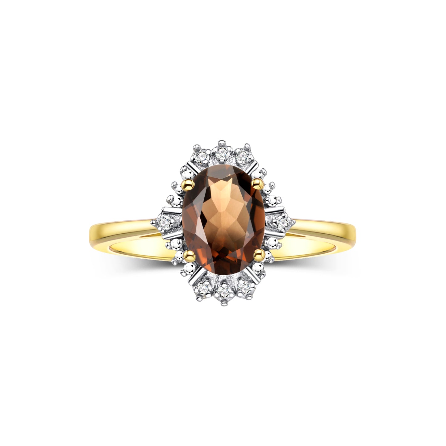 RYLOS Ring showcasing a 7X5MM Oval Gemstone & Sparkling Diamonds - Exquisite Color Stone Jewelry for Women in Yellow Gold Plated Silver, Available in Sizes 5-10
