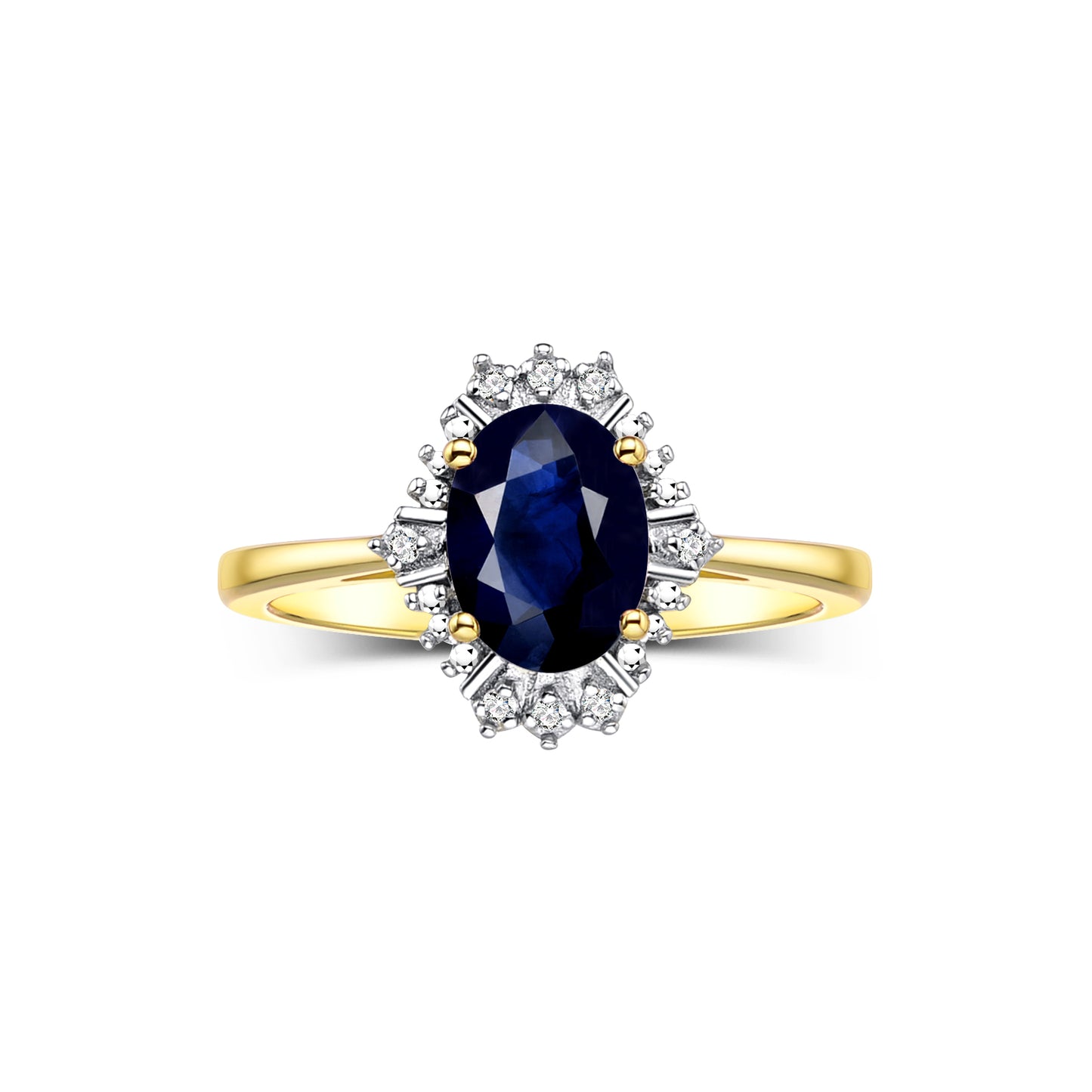 RYLOS Ring showcasing a 7X5MM Oval Gemstone & Sparkling Diamonds - Exquisite Color Stone Jewelry for Women in Yellow Gold Plated Silver, Available in Sizes 5-10