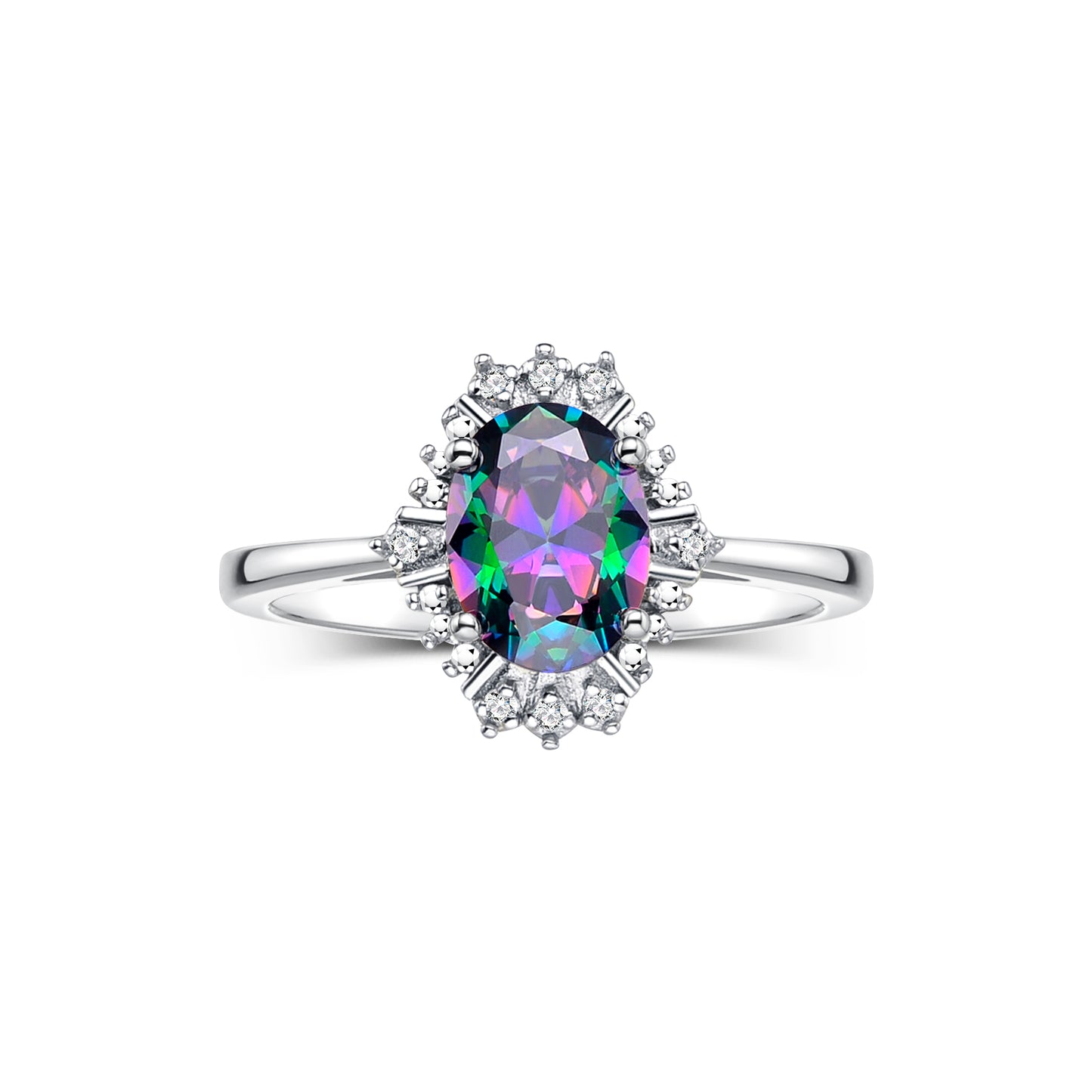 RYLOS Ring showcasing a 7X5MM Oval Gemstone & Sparkling Diamonds - Exquisite Color Stone Jewelry for Women in Sterling Silver, Available in Sizes 5-10