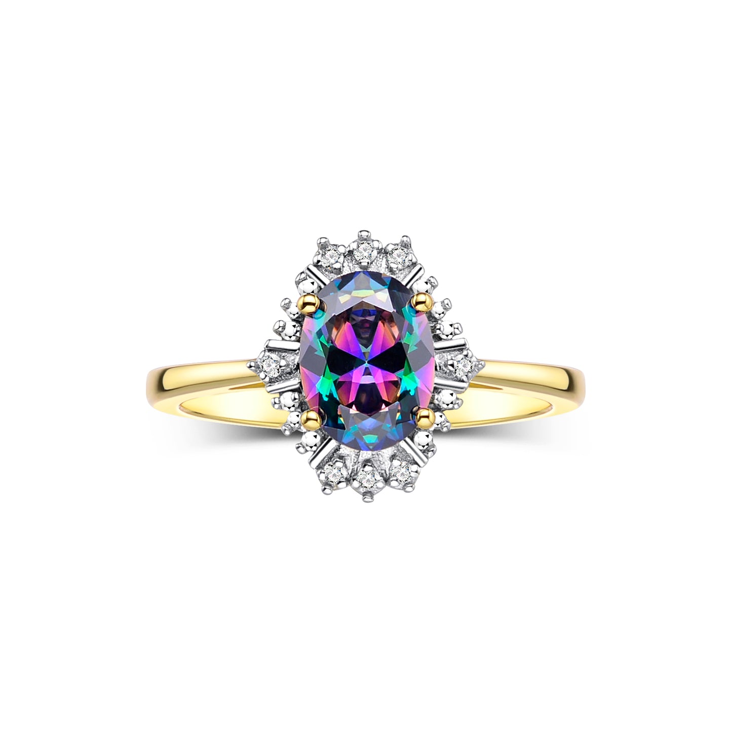 RYLOS Ring showcasing a 7X5MM Oval Gemstone & Sparkling Diamonds - Exquisite Color Stone Jewelry for Women in Yellow Gold Plated Silver, Available in Sizes 5-10