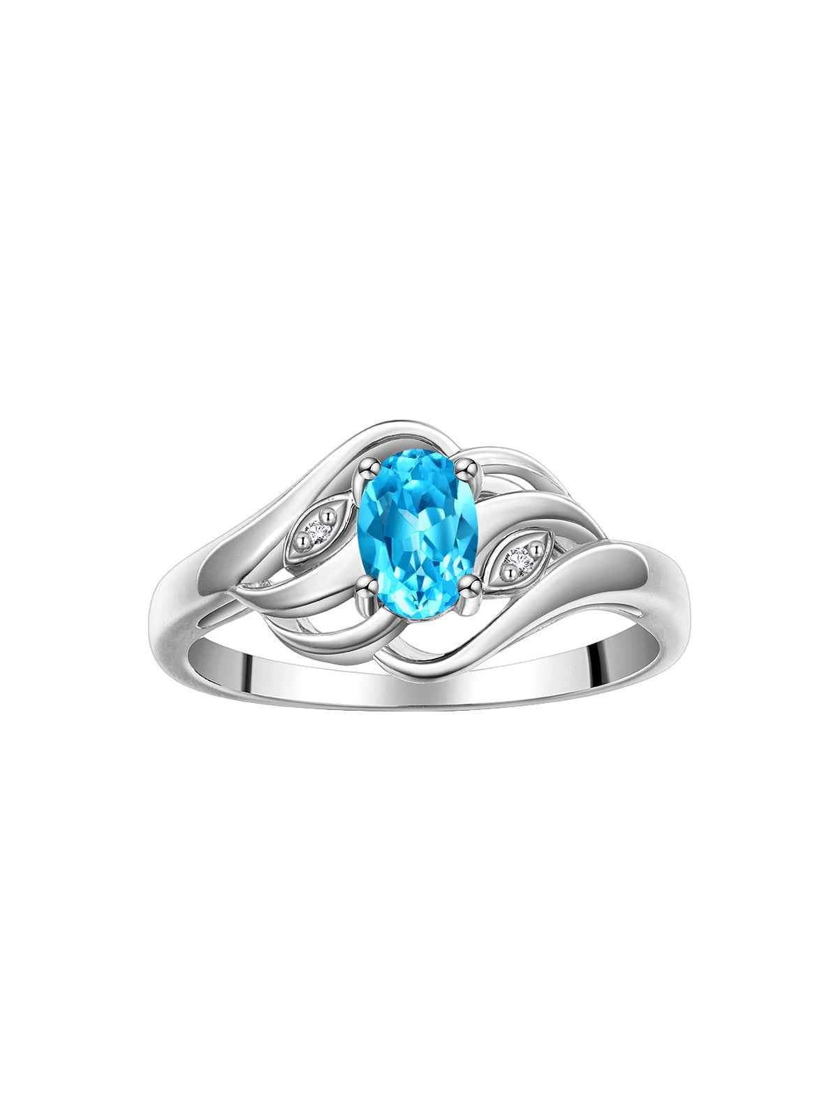 RYLOS 14K White Gold Ring with Classic Style, 6X4MM Birthstone Gemstone, & Sparkling Diamonds - Opulent Gem Jewelry for Women in Sizes 5-10