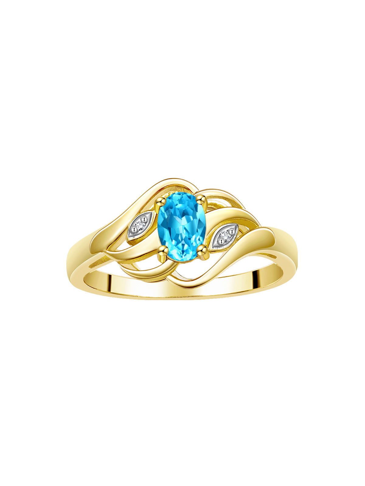 RYLOS Ring featuring Classic Style, 6X4MM Birthstone Gemstone, & Diamonds - Elegant Jewelry for Women in Yellow Gold Plated Silver, Sizes 5-10