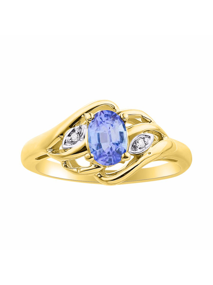 RYLOS Ring featuring Classic Style, 6X4MM Birthstone Gemstone, & Diamonds - Elegant Jewelry for Women in Yellow Gold Plated Silver, Sizes 5-10