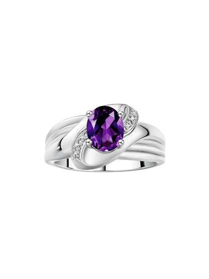 RYLOS Ring with Oval 9X7MM Gemstone & Diamonds - Classic Design Gem Jewelry for Women in Sterling Silver, Available in Sizes 5-10