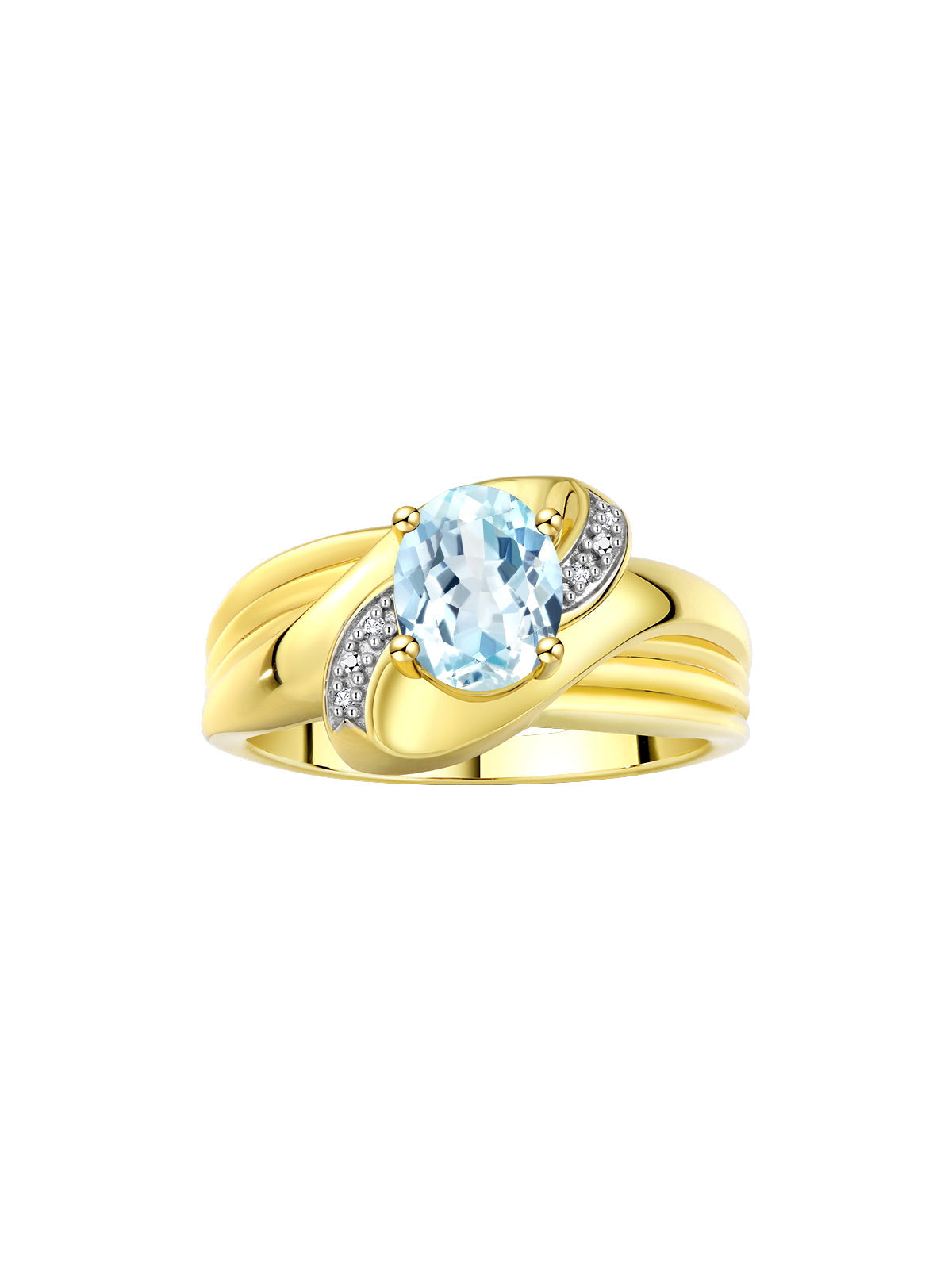 RYLOS Ring with Oval 9X7MM Gemstone & Diamonds - Classic Design Gem Jewelry for Women in Yellow Gold Plated Silver, Available in Sizes 5-10