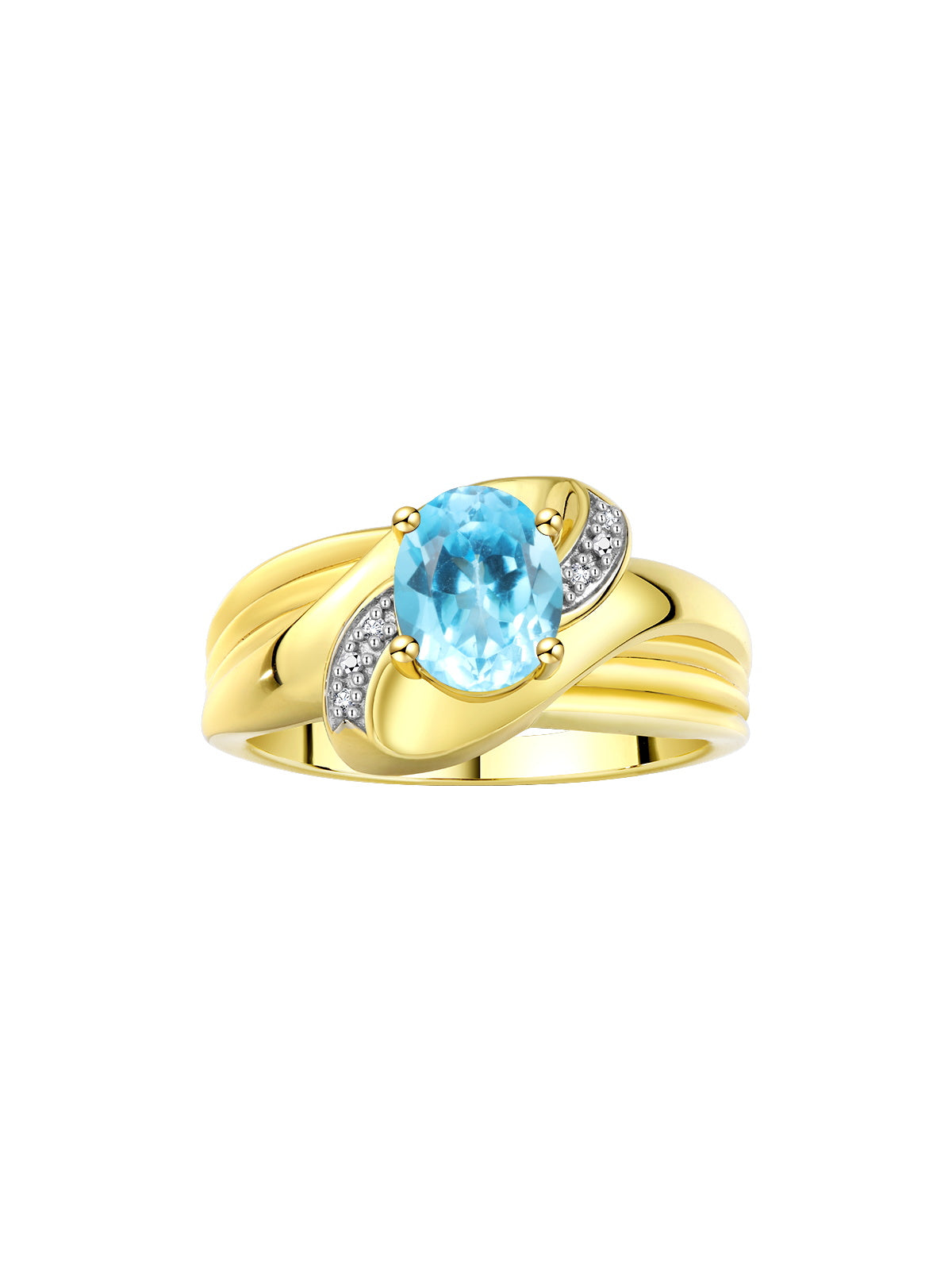 RYLOS Ring with Oval 9X7MM Gemstone & Diamonds - Classic Design Gem Jewelry for Women in Yellow Gold Plated Silver, Available in Sizes 5-10