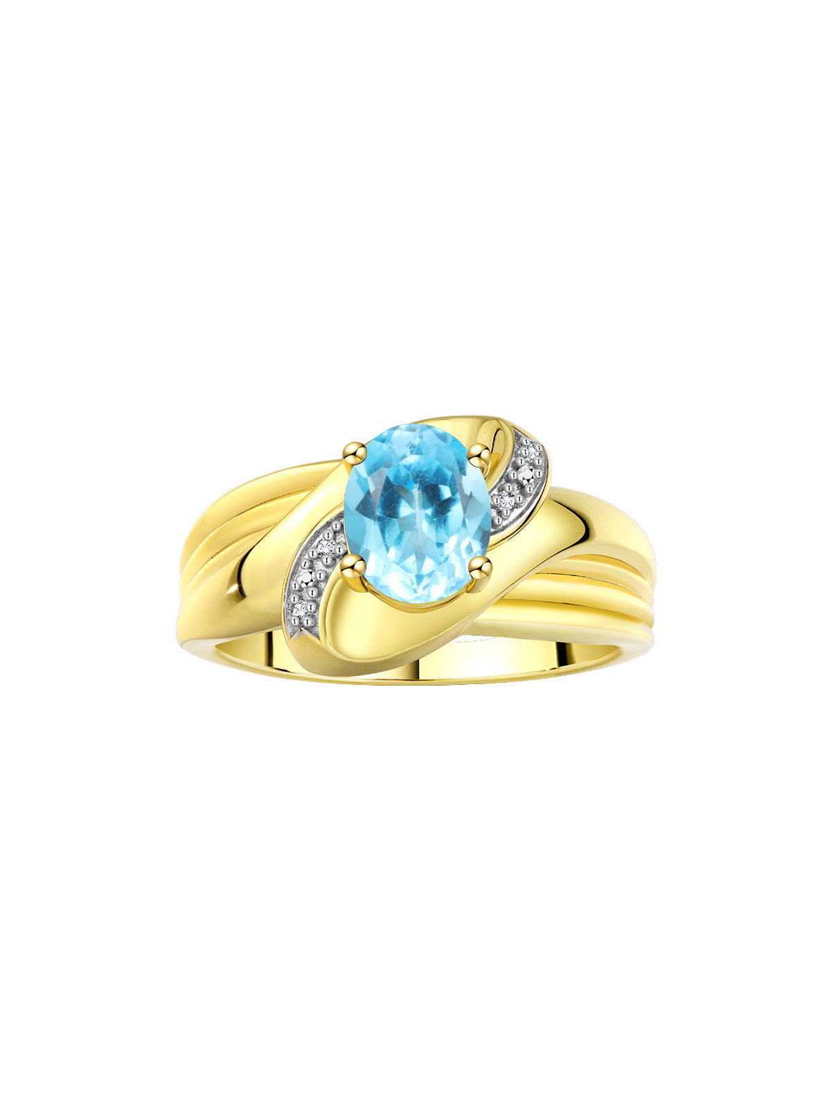 RYLOS Ring with Oval 9X7MM Gemstone & Diamonds - Classic Design Gem Jewelry for Women in Yellow Gold Plated Silver, Available in Sizes 5-10
