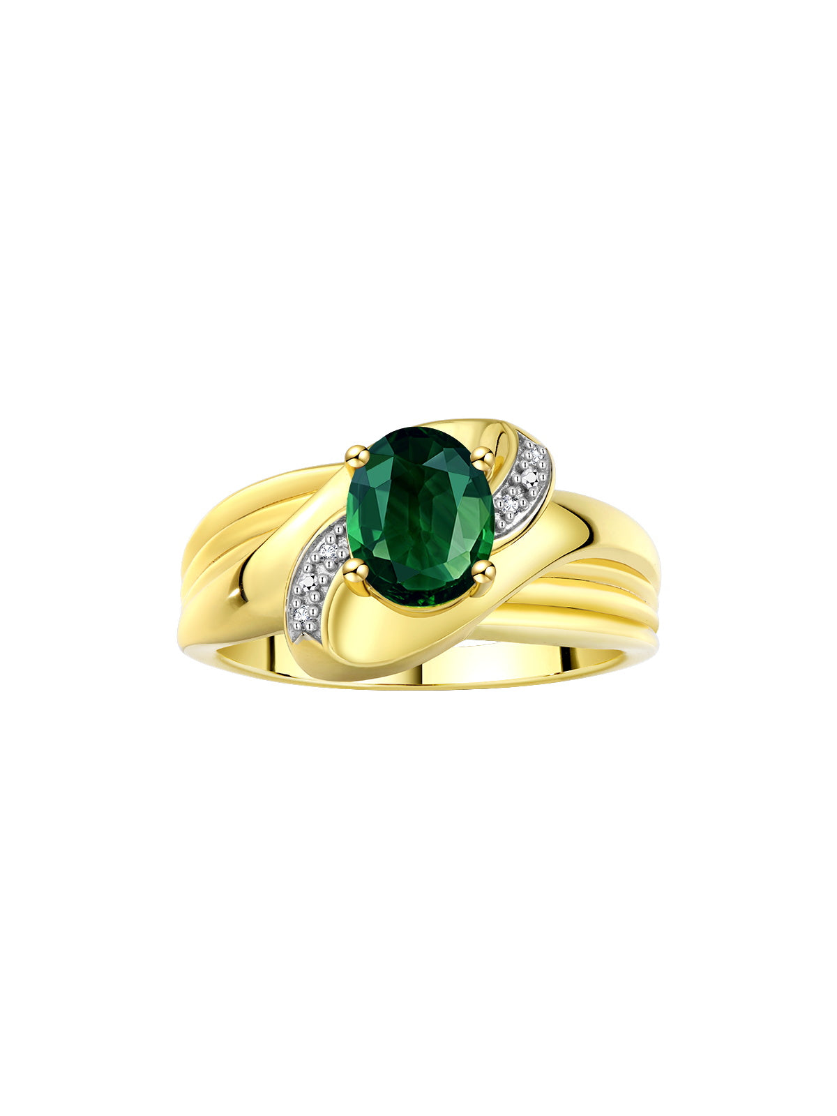 RYLOS Ring with Oval 9X7MM Gemstone & Diamonds - Classic Design Gem Jewelry for Women in Yellow Gold Plated Silver, Available in Sizes 5-10