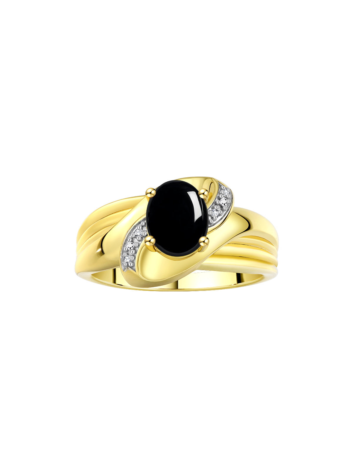 RYLOS Ring with Oval 9X7MM Gemstone & Diamonds - Classic Design Gem Jewelry for Women in Yellow Gold Plated Silver, Available in Sizes 5-10