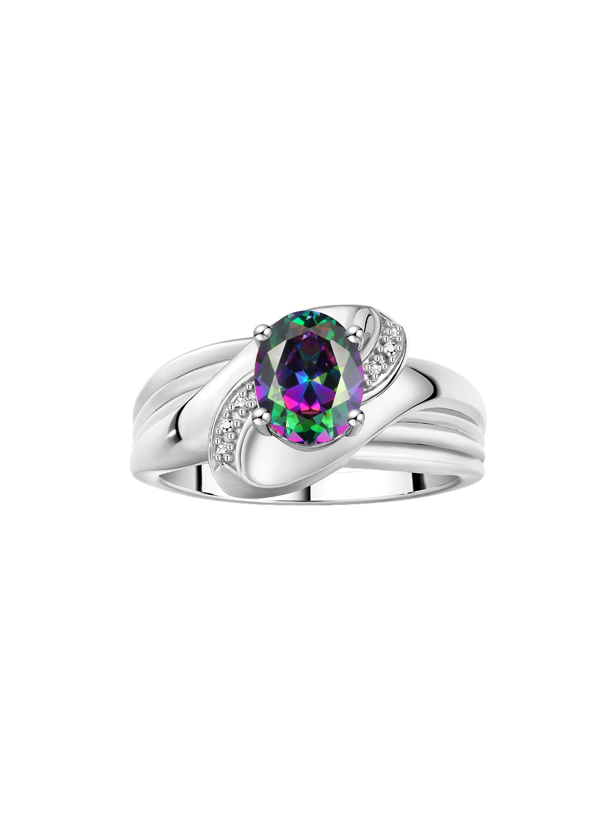 RYLOS Ring with Oval 9X7MM Gemstone & Diamonds - Classic Design Gem Jewelry for Women in Sterling Silver, Available in Sizes 5-10