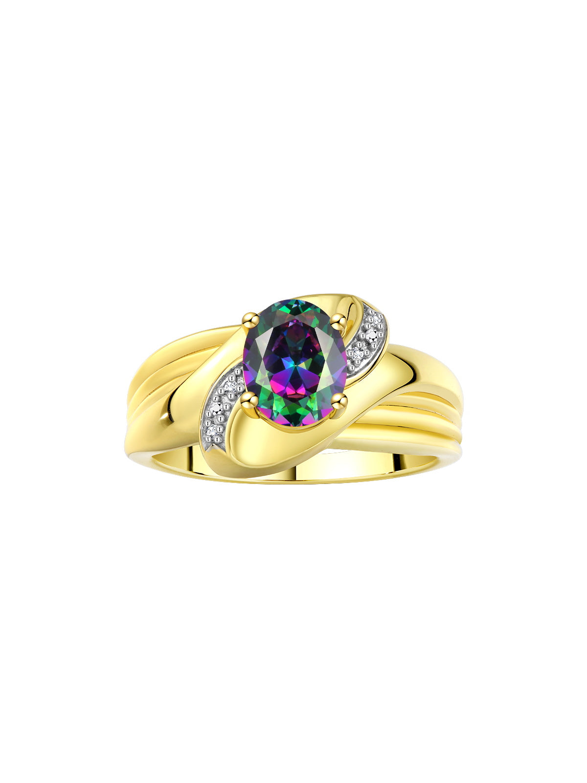 RYLOS Ring with Oval 9X7MM Gemstone & Diamonds - Classic Design Gem Jewelry for Women in Yellow Gold Plated Silver, Available in Sizes 5-10