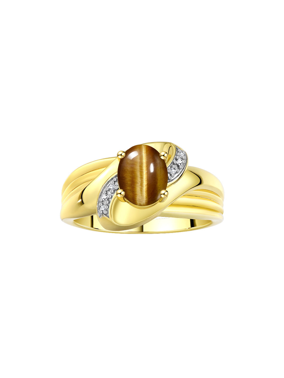 RYLOS Ring with Oval 9X7MM Gemstone & Diamonds - Classic Design Gem Jewelry for Women in Yellow Gold Plated Silver, Available in Sizes 5-10
