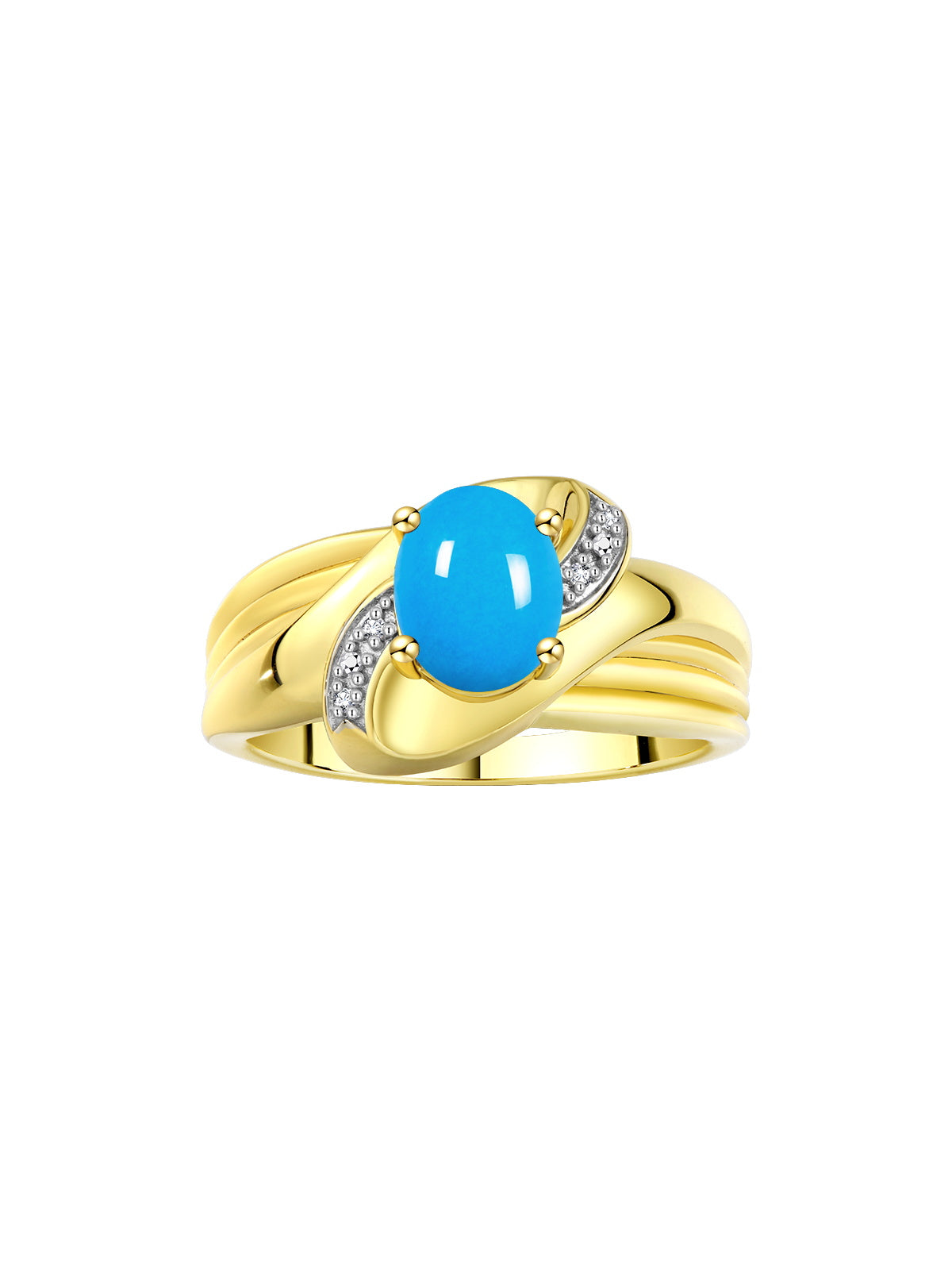 RYLOS Ring with Oval 9X7MM Gemstone & Diamonds - Classic Design Gem Jewelry for Women in Yellow Gold Plated Silver, Available in Sizes 5-10