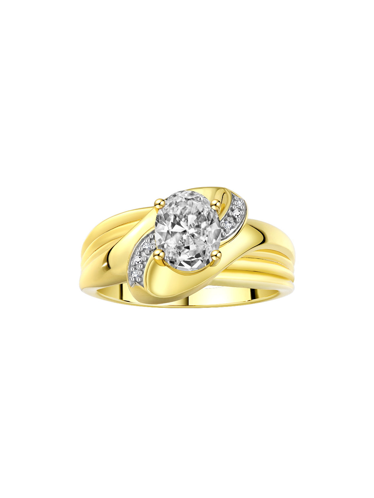 RYLOS Ring with Oval 9X7MM Gemstone & Diamonds - Classic Design Gem Jewelry for Women in Yellow Gold Plated Silver, Available in Sizes 5-10