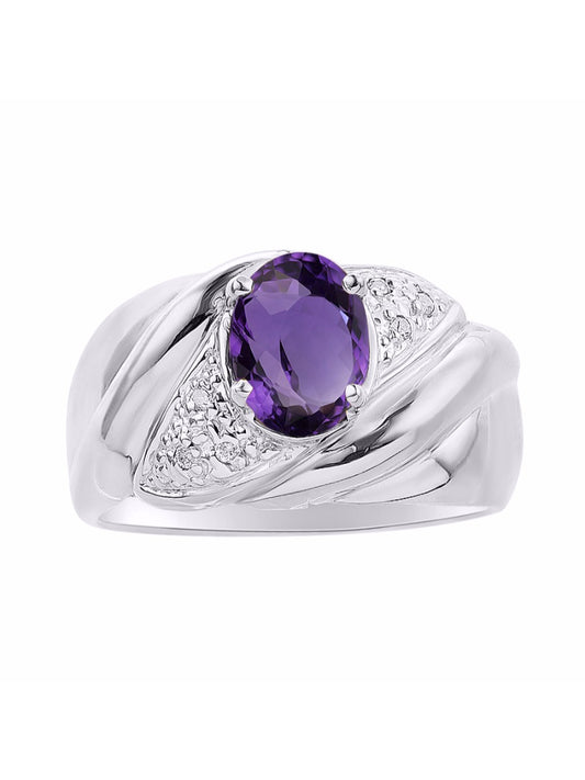 RYLOS Ring with Oval 8X6MM Gemstone & Diamonds - Classic Design Gem Jewelry for Women in Sterling Silver, Available in Sizes 5-10