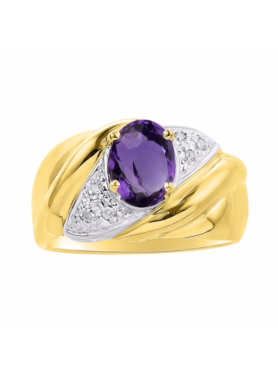 RYLOS Ring with Oval 8X6MM Gemstone & Diamonds - Classic Design Gem Jewelry for Women in Yellow Gold Plated Silver, Available in Sizes 5-10