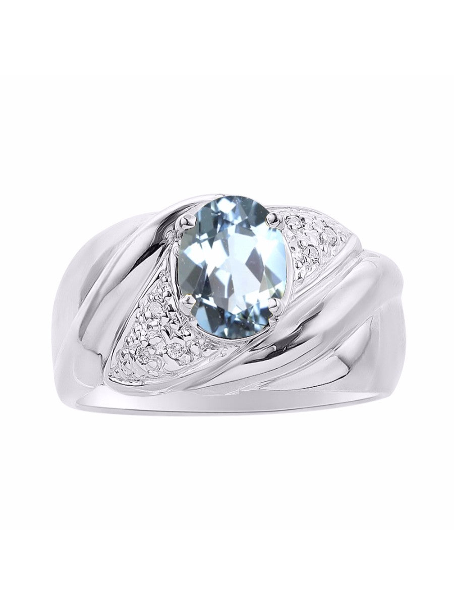 RYLOS Ring with Oval 8X6MM Gemstone & Diamonds - Classic Design Gem Jewelry for Women in Sterling Silver, Available in Sizes 5-10