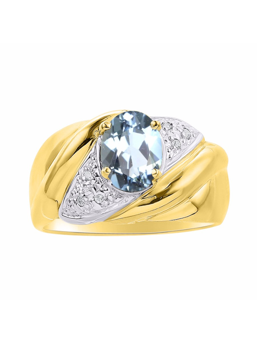 RYLOS Ring with Oval 8X6MM Gemstone & Diamonds - Classic Design Gem Jewelry for Women in Yellow Gold Plated Silver, Available in Sizes 5-10
