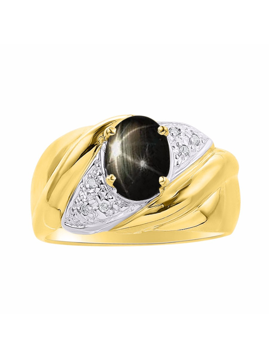 RYLOS Ring with Oval 8X6MM Gemstone & Diamonds - Classic Design Gem Jewelry for Women in Yellow Gold Plated Silver, Available in Sizes 5-10