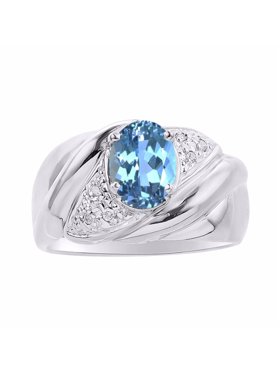 RYLOS Ring with Oval 8X6MM Gemstone & Diamonds - Classic Design Gem Jewelry for Women in Sterling Silver, Available in Sizes 5-10