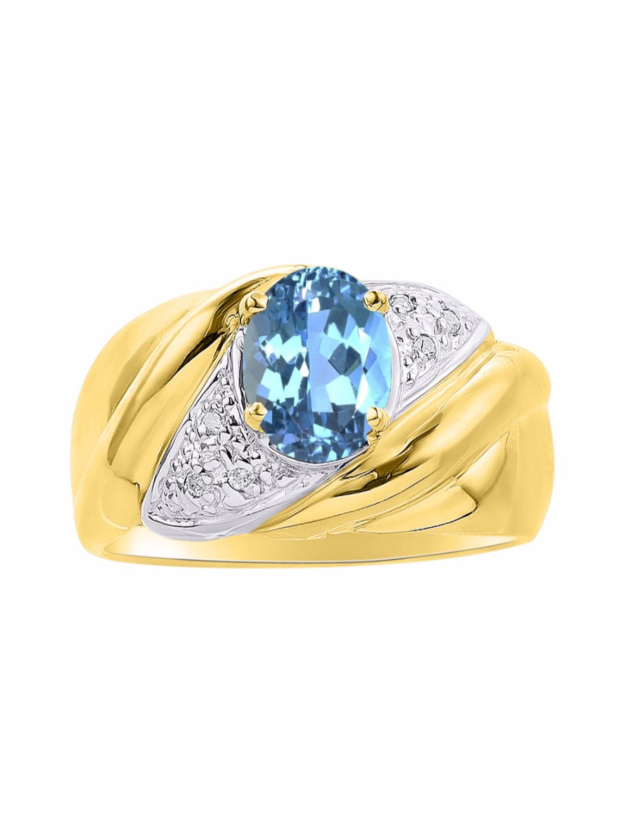 RYLOS Ring with Oval 8X6MM Gemstone & Diamonds - Classic Design Gem Jewelry for Women in Yellow Gold Plated Silver, Available in Sizes 5-10