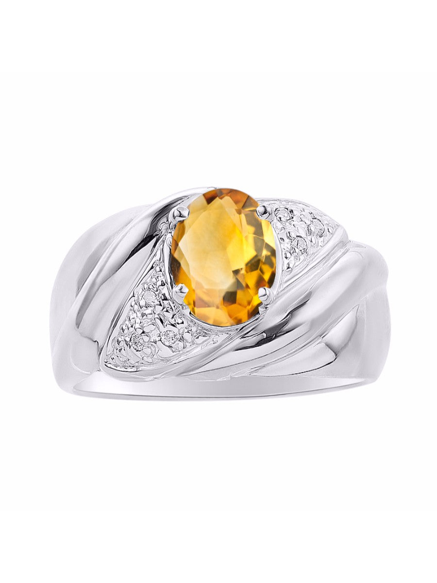 RYLOS Ring with Oval 8X6MM Gemstone & Diamonds - Classic Design Gem Jewelry for Women in Sterling Silver, Available in Sizes 5-10