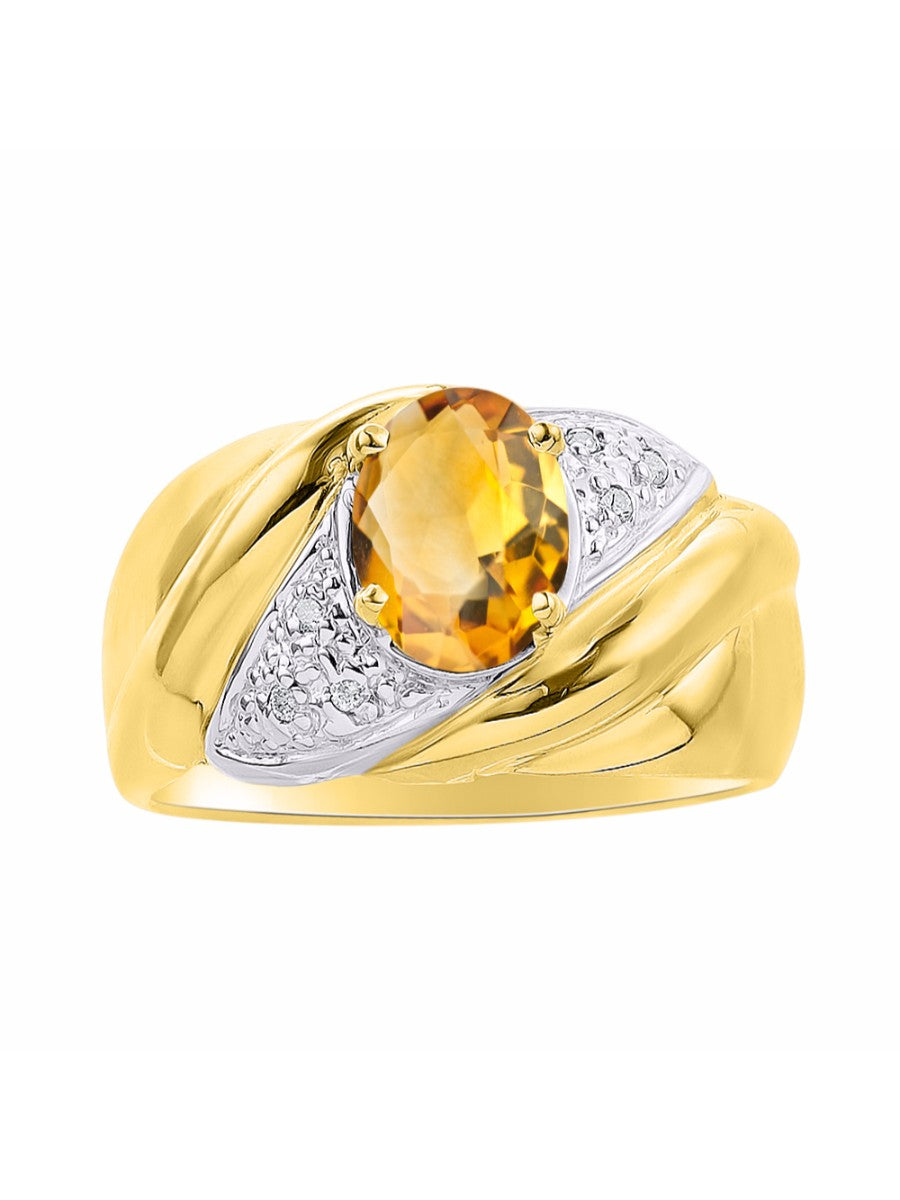 RYLOS Ring with Oval 8X6MM Gemstone & Diamonds - Classic Design Gem Jewelry for Women in Yellow Gold Plated Silver, Available in Sizes 5-10