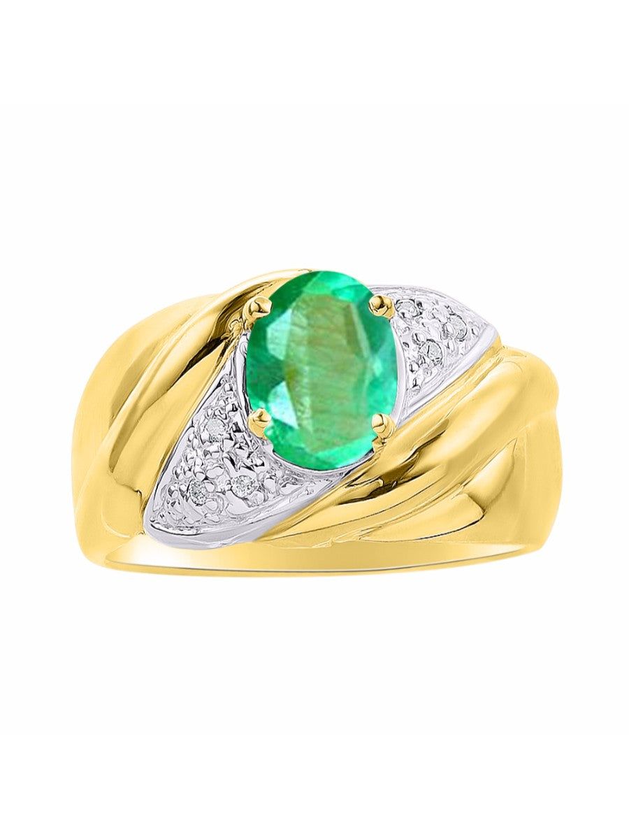 RYLOS Ring with Oval 8X6MM Gemstone & Diamonds - Classic Design Gem Jewelry for Women in Yellow Gold Plated Silver, Available in Sizes 5-10