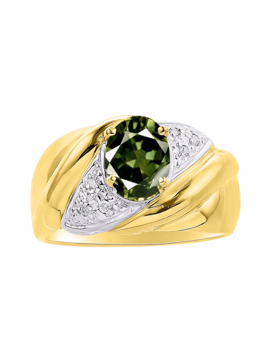 RYLOS Ring with Oval 8X6MM Gemstone & Diamonds - Classic Design Gem Jewelry for Women in Yellow Gold Plated Silver, Available in Sizes 5-10