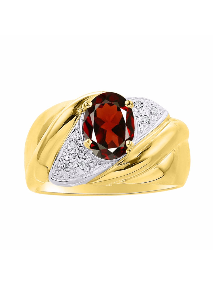 RYLOS Ring with Oval 8X6MM Gemstone & Diamonds - Classic Design Gem Jewelry for Women in Yellow Gold Plated Silver, Available in Sizes 5-10