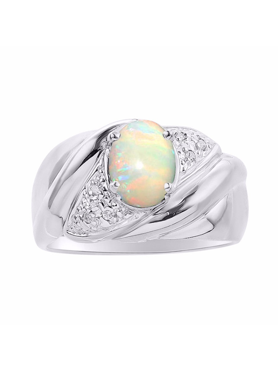 RYLOS Ring with Oval 8X6MM Gemstone & Diamonds - Classic Design Gem Jewelry for Women in Sterling Silver, Available in Sizes 5-10