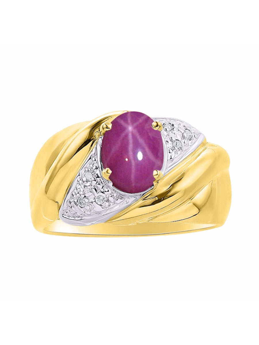 RYLOS Ring with Oval 8X6MM Gemstone & Diamonds - Classic Design Gem Jewelry for Women in Yellow Gold Plated Silver, Available in Sizes 5-10
