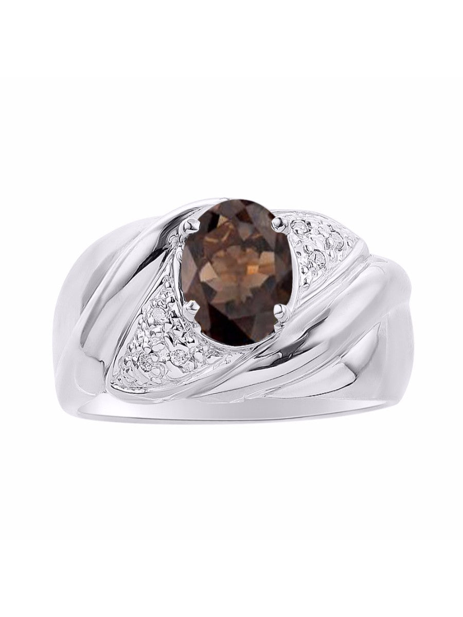 RYLOS Ring with Oval 8X6MM Gemstone & Diamonds - Classic Design Gem Jewelry for Women in Sterling Silver, Available in Sizes 5-10