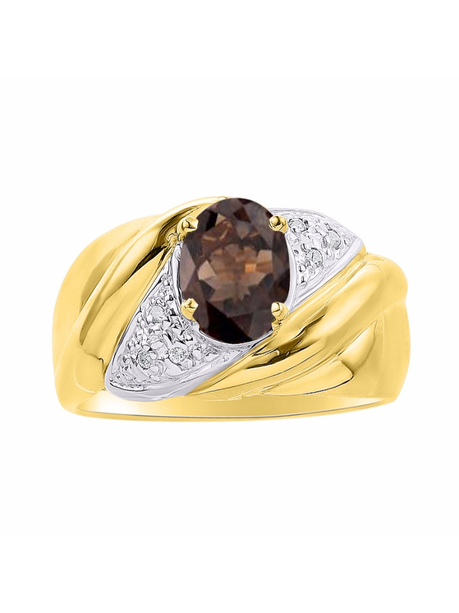 RYLOS Ring with Oval 8X6MM Gemstone & Diamonds - Classic Design Gem Jewelry for Women in Yellow Gold Plated Silver, Available in Sizes 5-10