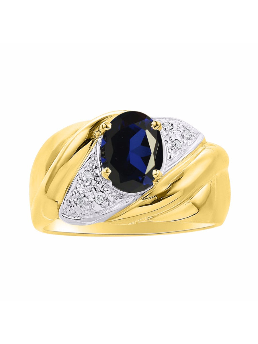 RYLOS Ring with Oval 8X6MM Gemstone & Diamonds - Classic Design Gem Jewelry for Women in Yellow Gold Plated Silver, Available in Sizes 5-10