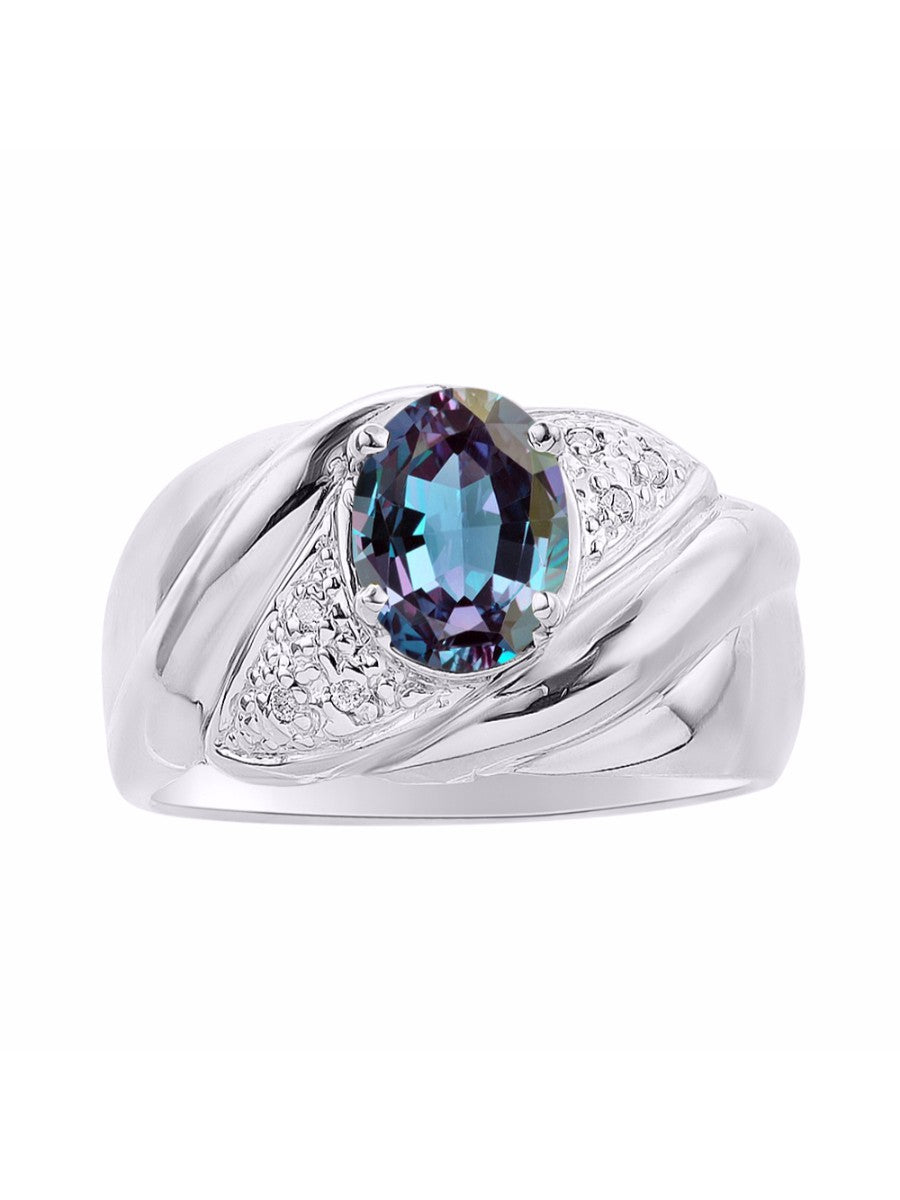 RYLOS Ring with Oval 8X6MM Gemstone & Diamonds - Classic Design Gem Jewelry for Women in Sterling Silver, Available in Sizes 5-10