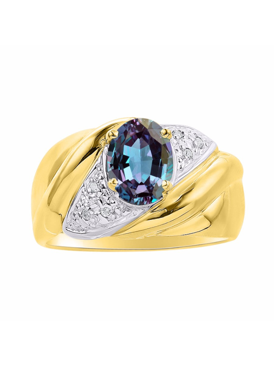RYLOS Ring with Oval 8X6MM Gemstone & Diamonds - Classic Design Gem Jewelry for Women in Yellow Gold Plated Silver, Available in Sizes 5-10