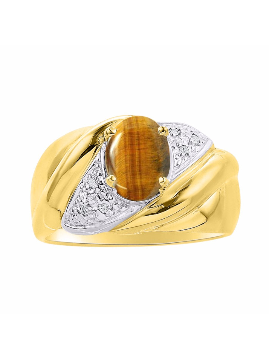 RYLOS Ring with Oval 8X6MM Gemstone & Diamonds - Classic Design Gem Jewelry for Women in Yellow Gold Plated Silver, Available in Sizes 5-10