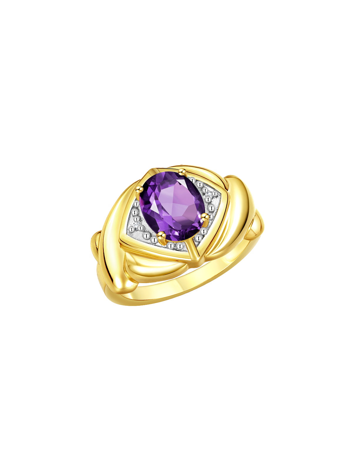 RYLOS Hugs & Kisses XOXO Ring with 9X7MM Gemstone & Diamonds - Expressive Color Stone Jewelry for Women in Yellow Gold Plated Silver, Sizes 5-13