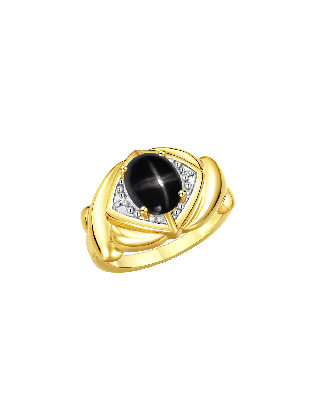 RYLOS Hugs & Kisses XOXO Ring with 9X7MM Gemstone & Diamonds - Expressive Color Stone Jewelry for Women in Yellow Gold Plated Silver, Sizes 5-13