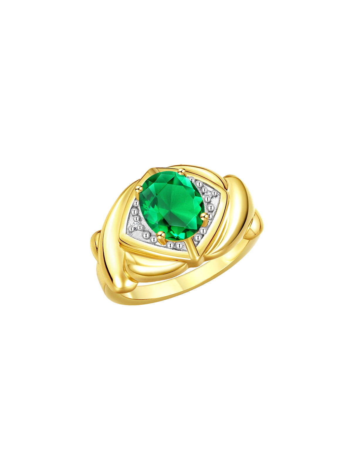 RYLOS Hugs & Kisses XOXO Ring with 9X7MM Gemstone & Diamonds - Expressive Color Stone Jewelry for Women in Yellow Gold Plated Silver, Sizes 5-13