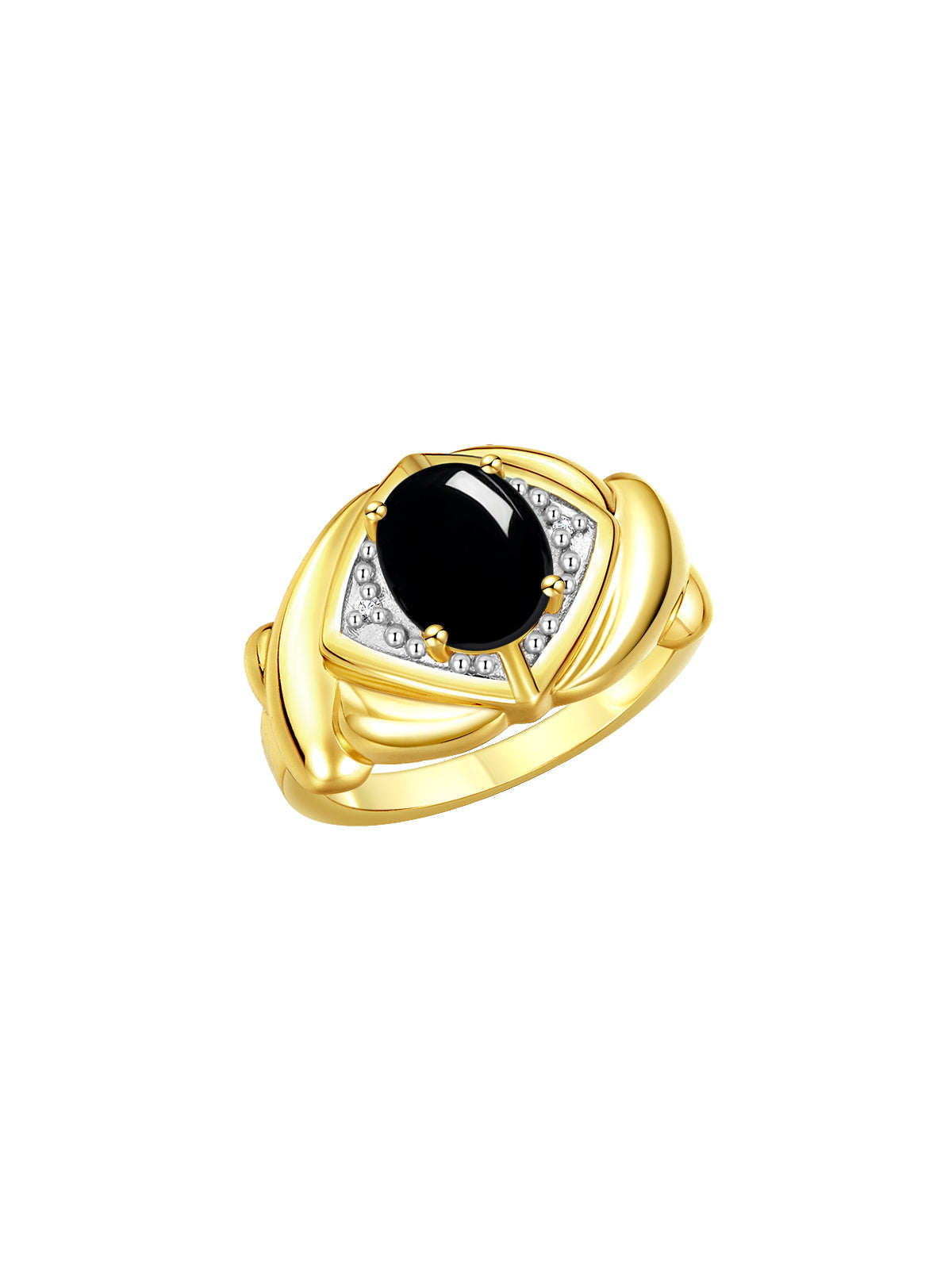 RYLOS Hugs & Kisses XOXO Ring with 9X7MM Gemstone & Diamonds - Expressive Color Stone Jewelry for Women in Yellow Gold Plated Silver, Sizes 5-13