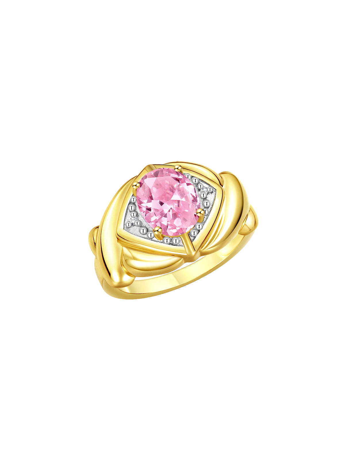 RYLOS Hugs & Kisses XOXO Ring with 9X7MM Gemstone & Diamonds - Expressive Color Stone Jewelry for Women in Yellow Gold Plated Silver, Sizes 5-13