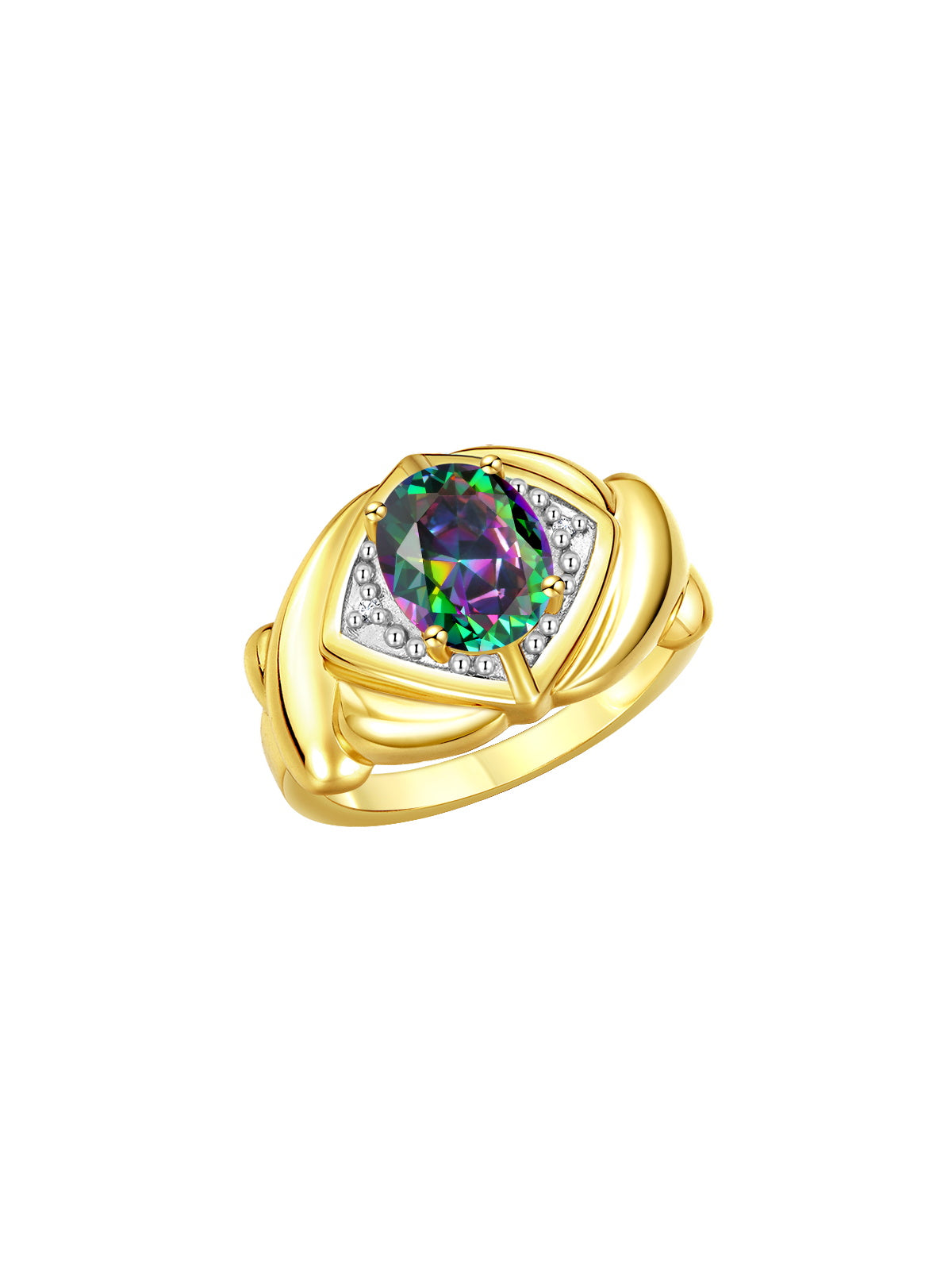 RYLOS 14K Yellow Gold XOXO Hugs & Kisses Ring with 9X7MM Gemstone & Diamonds - Expressive Color Stone Jewelry for Women in Sizes 5-10