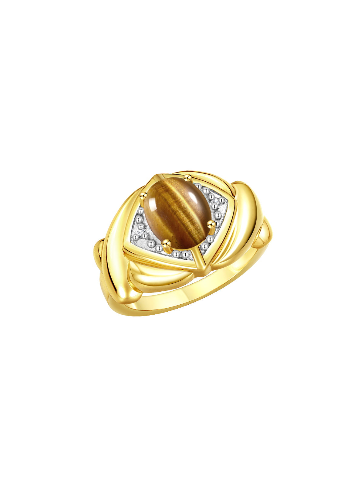 RYLOS Hugs & Kisses XOXO Ring with 9X7MM Gemstone & Diamonds - Expressive Color Stone Jewelry for Women in Yellow Gold Plated Silver, Sizes 5-13